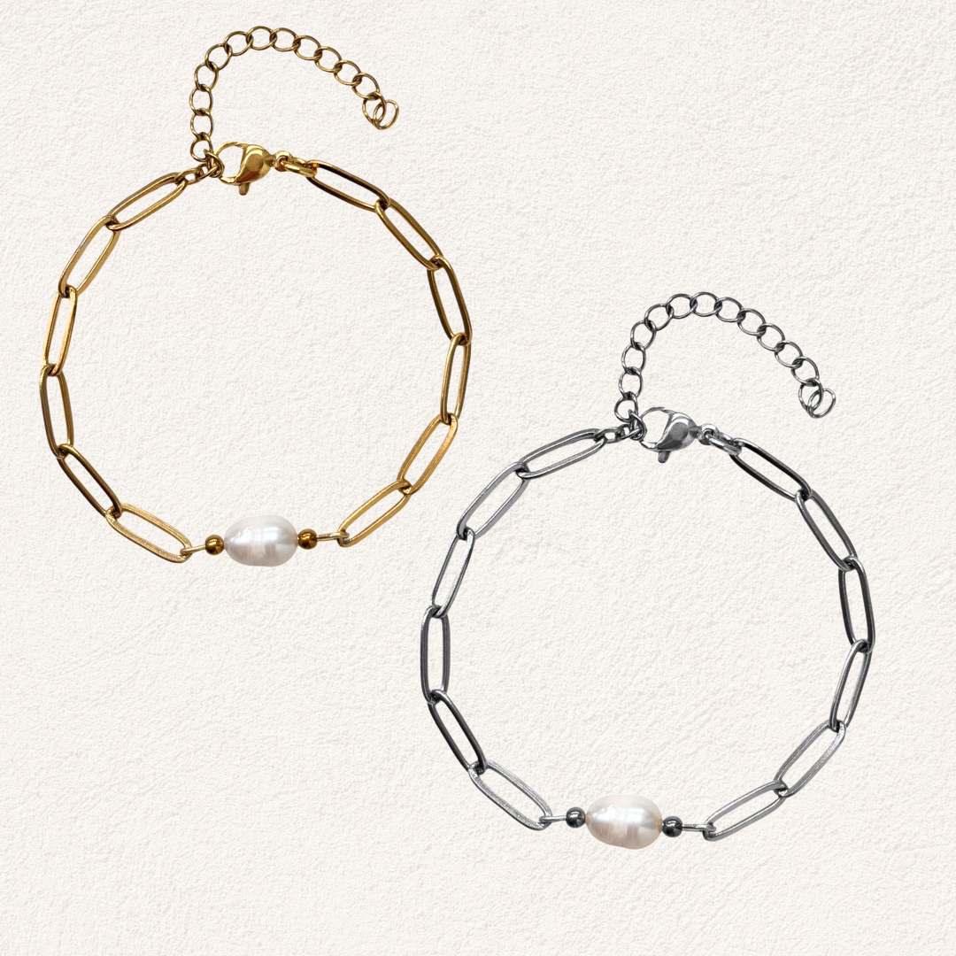 Productfoto van zoetwaterparel paperclip armband