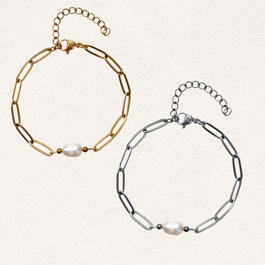 Productfoto van zoetwaterparel paperclip armband