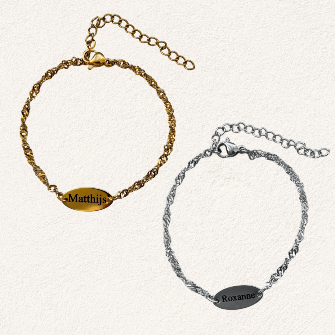 gepersonaliseerde armband met naam ovaal big twist