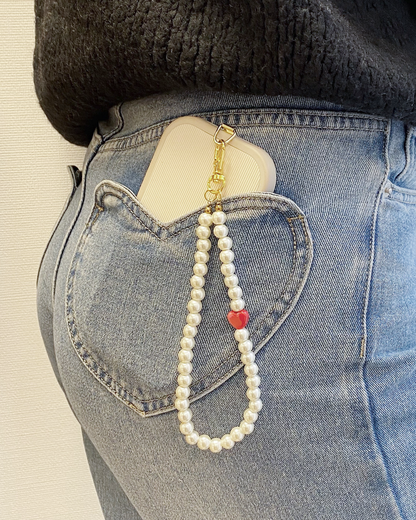 phone strap pearls pink heart