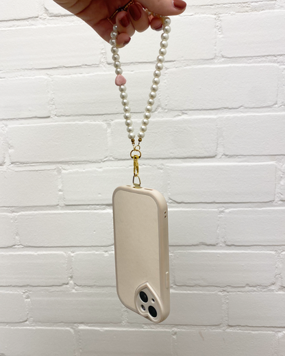 phone strap pearls pink heart