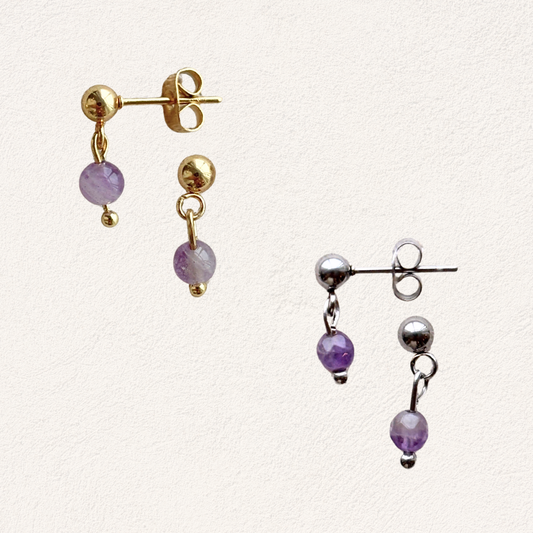 amethist stud oorbellen stainless steel natuursteen oorbellen