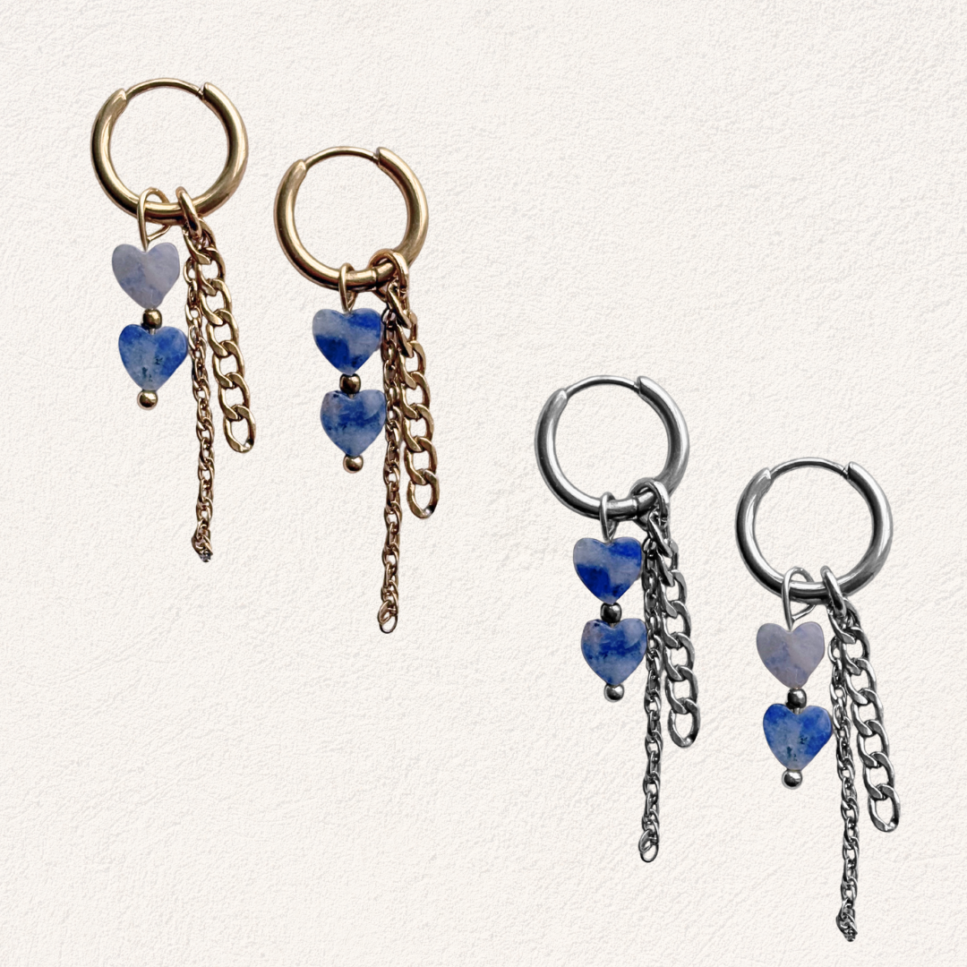 blue spot jasper ring hartjes oorbellen productfoto natuursteen oorbellen
