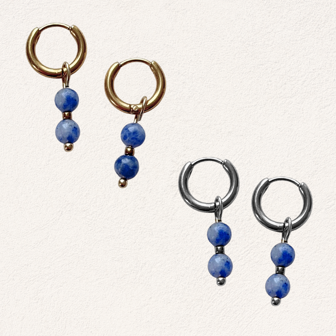 blue spot jasper ring oorbellen stainless steel natuursteen oorbellen