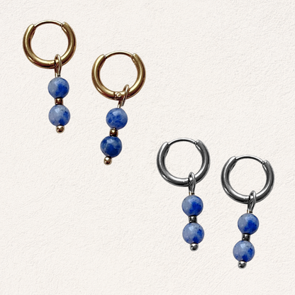 blue spot jasper ring oorbellen stainless steel natuursteen oorbellen