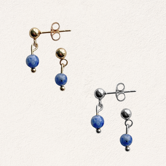 blue spot jasper stud oorbellen stainless steel natuursteen oorbellen