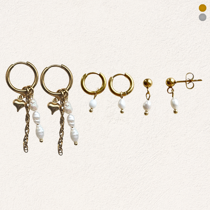 earparty set zoetwaterparel hartje oorbellen productfoto goud