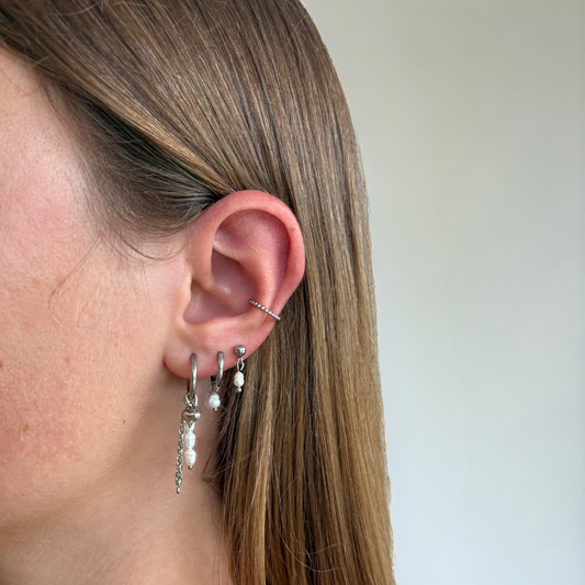 earparty zilver zoetwaterparel hartjes oorbellen