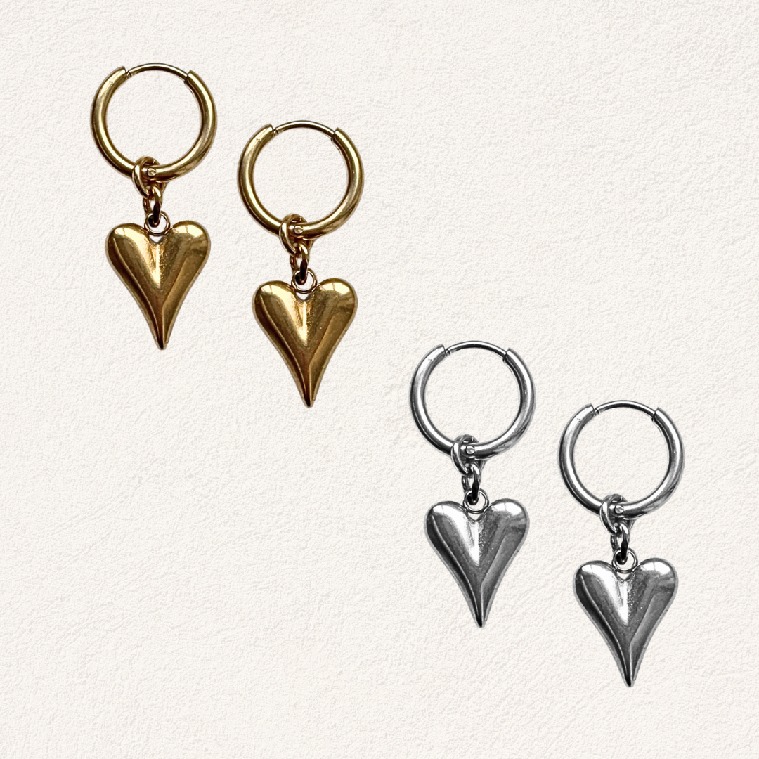 minimalistische hartjes oorbellen in goud en zilver productfoto