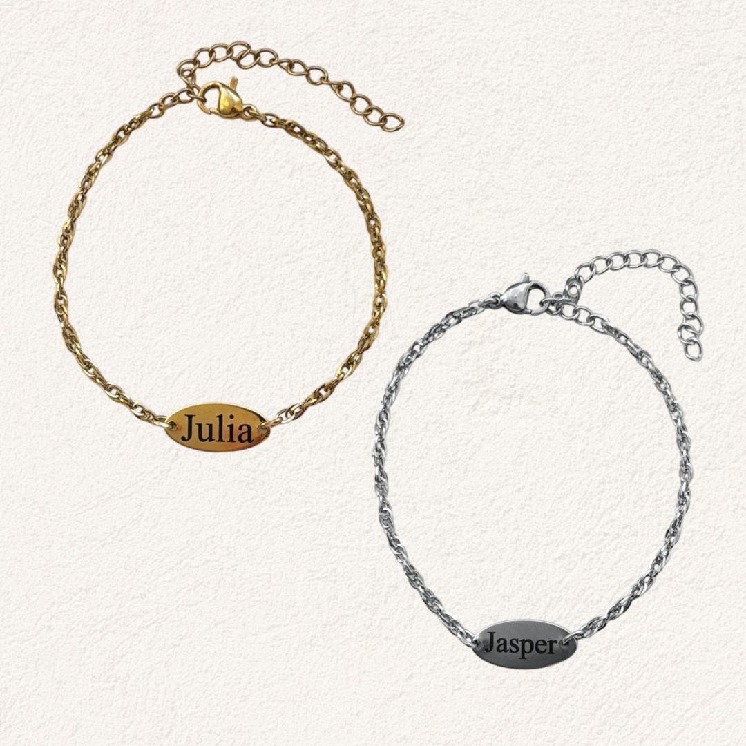 gepersonaliseerde armband met naam ovaal subtiel
