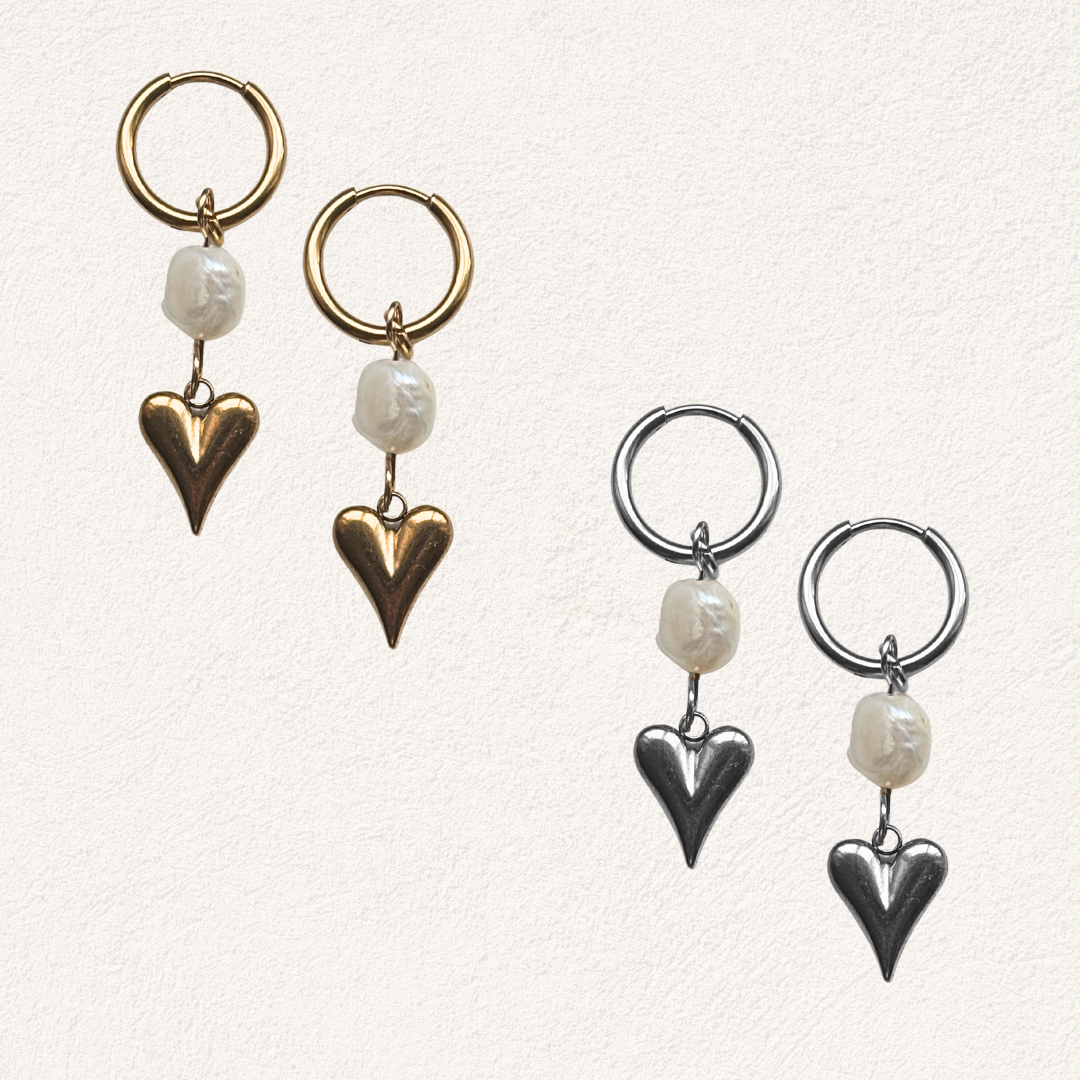 parel hart oorbellen stainless steel oorbellen