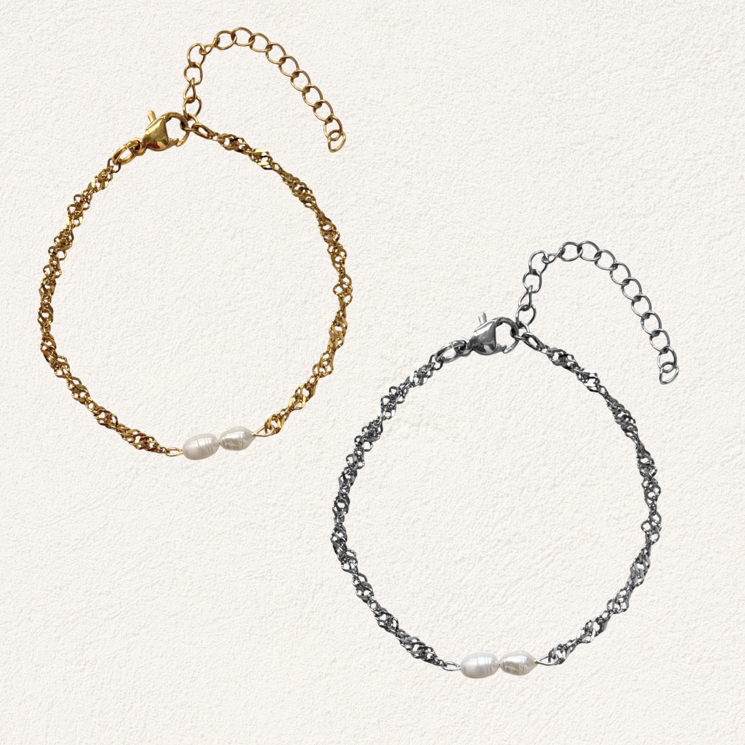 productfoto van stainless steel zoetwaterparel twisted armband