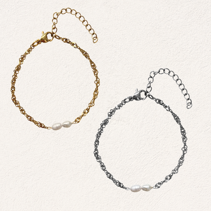 productfoto van stainless steel zoetwaterparel twisted armband