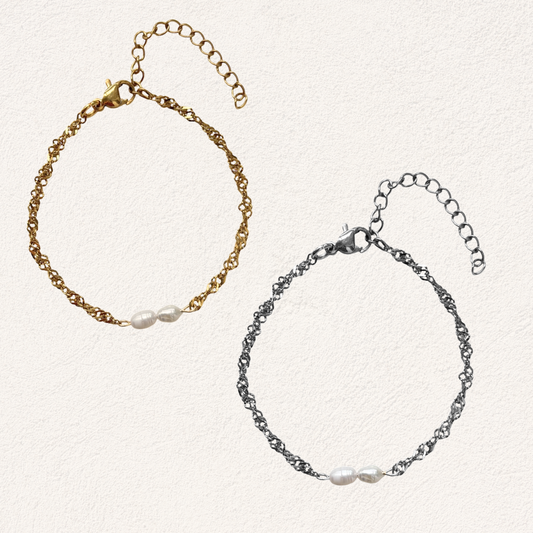 productfoto van stainless steel zoetwaterparel twisted armband