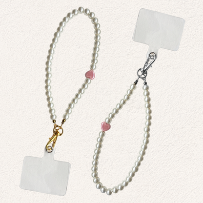 phone strap pearls pink heart