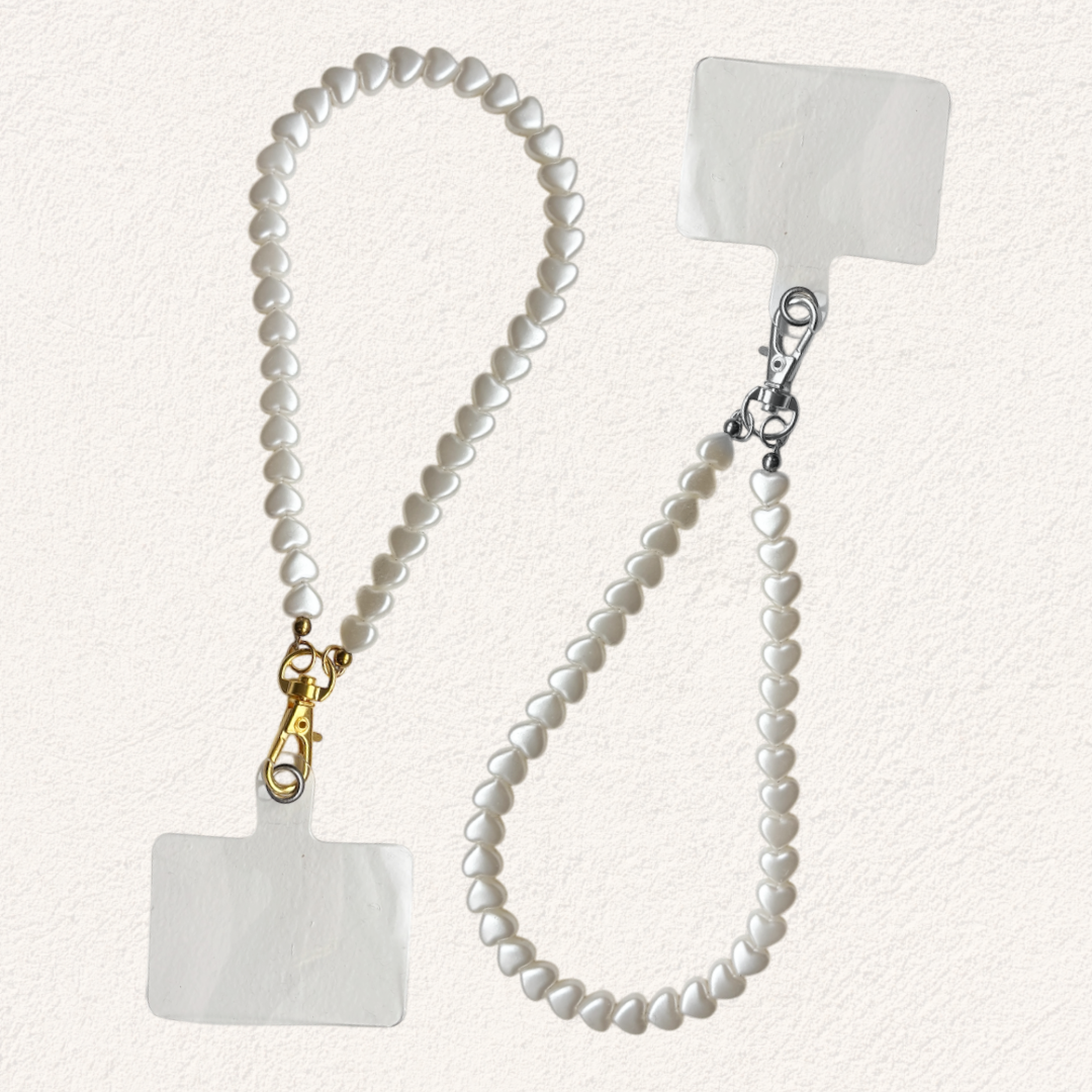 telefoonkoord met parel hartjes