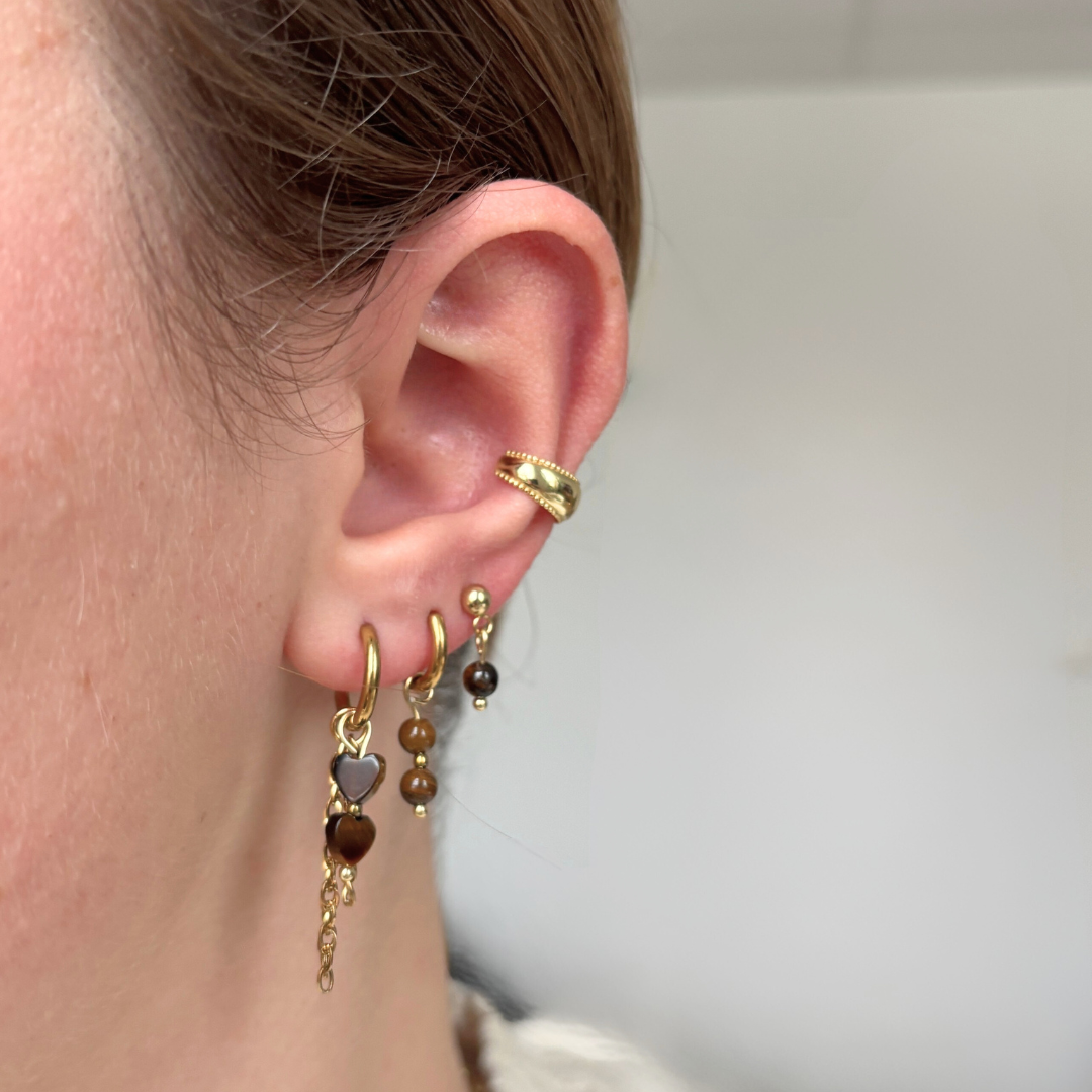 tijgeroog ring hartjes oorbellen aanfoto stainless steel natuursteen oorbellen