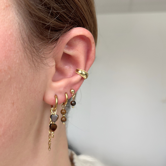 tijgeroog ring hartjes oorbellen aanfoto stainless steel natuursteen oorbellen