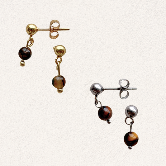 tijgeroog stud oorbellen stainless steel natuursteen oorbellen